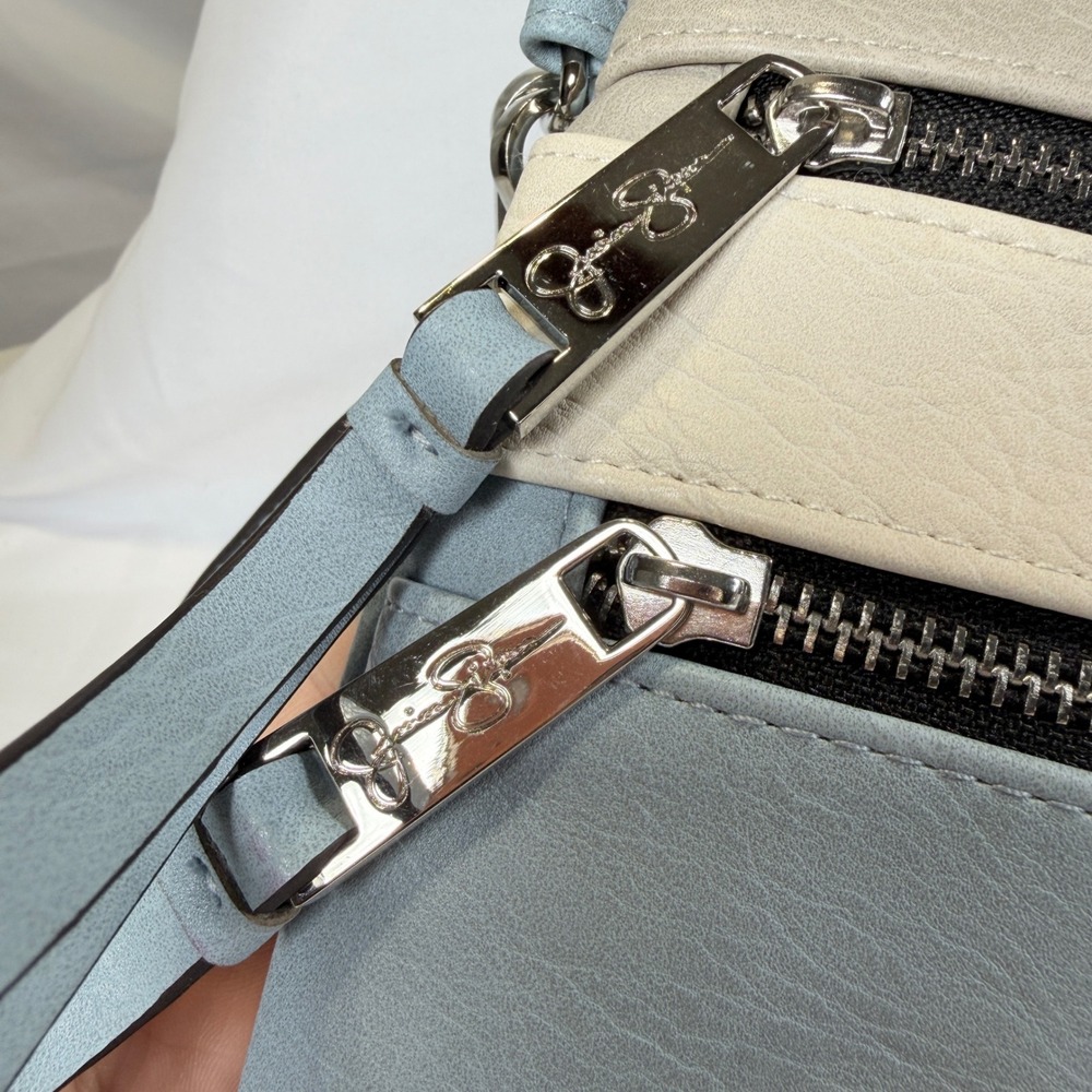 Jessica Simpson Crossbody Bag Womens Small Blue Cream Triple Zip Colorblock - Picture 5 of 11